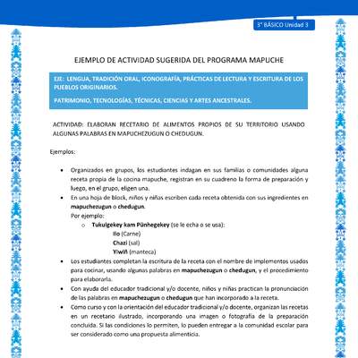 Elaboran recetario de alimentos propios de su territorio usando algunas palabras en mapuchezugun o chedugun