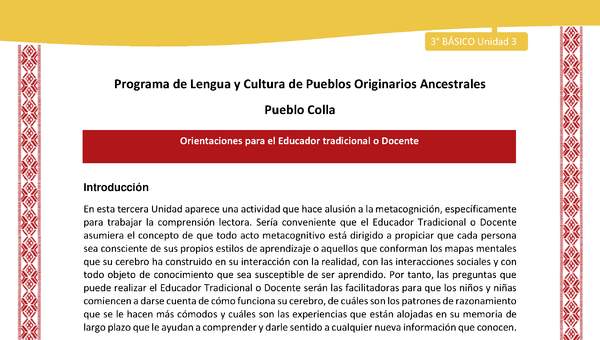 Orientaciones al docente - LC03 - Colla - U03 - Introducción