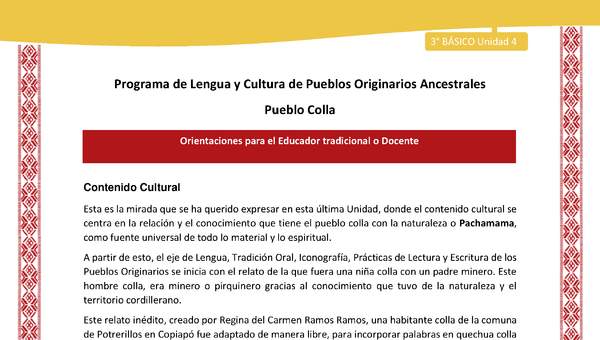 Orientaciones al docente - LC03 - Colla - U04 - Contenido Cultural