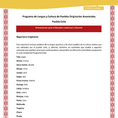 Orientaciones al docente - LC03 - Colla - U04 - Repertorio lingüístico