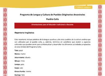 Orientaciones al docente - LC03 - Colla - U04 - Repertorio lingüístico