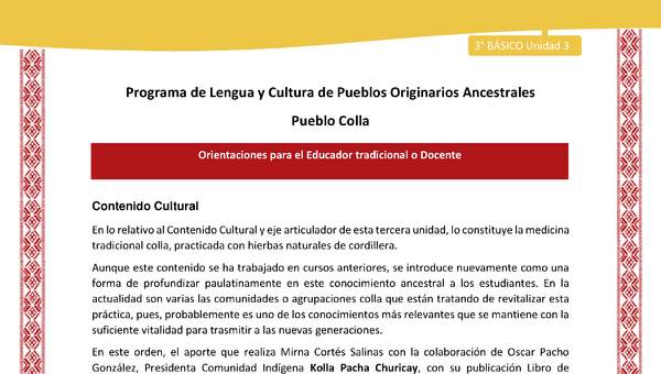 Orientaciones al docente - LC03 - Colla - U03 - Contenido Cultural