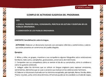 01-Actividad Sugerida LC03 DIA-U02-LS02;OA11-Elaboran un diccionario ilustrado con conceptos referidos a sentimientos y valores que están presentes en ceremonias del pueblo diaguita.