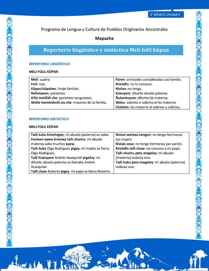 Repertorio lingüístico y sintáctico Meli folil küpan