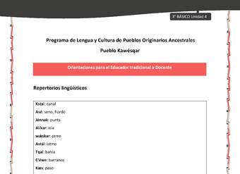 01-Orientaciones al docente - LC03 - Kawésqar - U4 - Repertorios lingüísticos