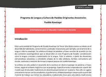 01-Orientaciones al docente - LC03 - Kawésqar - U4 - Orientaciones para el Educador tradicional y/o Docente