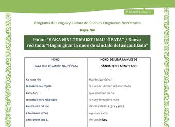 Hoko: “HAKA NINI TE MAKO'I NAU 'ŌPATA” / Danza recitada: “Hagan girar la nuez de sándalo del ancantilado”