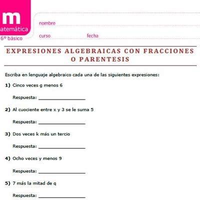 Expresiones algebraicas con fracciones y parentesis