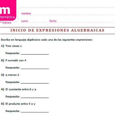 Expresiones algebraicas inicio