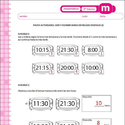 Leer y escribir horas en relojes digitales (I)