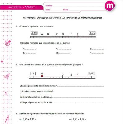 Cálculo de adiciones y sustracciones de números decimales