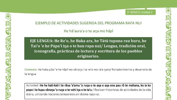 Realizan historietas de actividades de la vida diaria, utilizando nociones temporales en idioma rapa rui