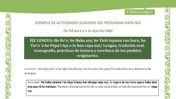 Realizan dramatizaciones de la vida cotidianda, utilizando expresiones en rapa nui