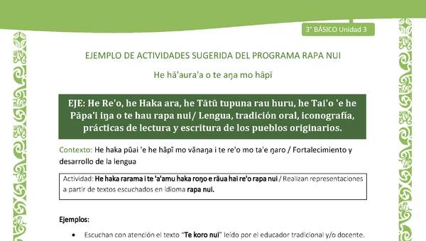 Realizan representaciones a partir de textos escuchados en idioma rapa nui