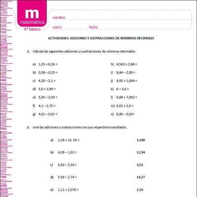 Adiciones y sustracciones de números decimales (II)