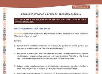 Representan el significado de palabras en quechua presentes en el relato tradicional “Mamiña, la niña de mis ojos”