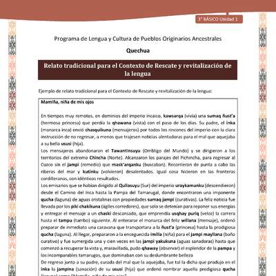 Relato tradicional para el Contexto de Rescate y revitalización de la lengua