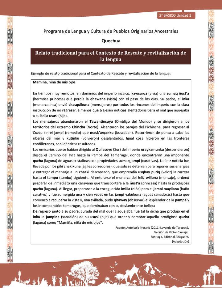 Relato tradicional para el Contexto de Rescate y revitalización de la lengua