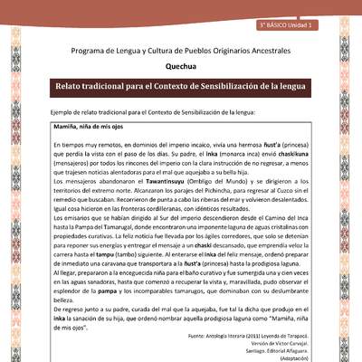 Relato tradicional para el Contexto de Sensibilización de la lengua