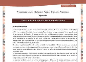 Texto informativo: Las Termas de Mamiña