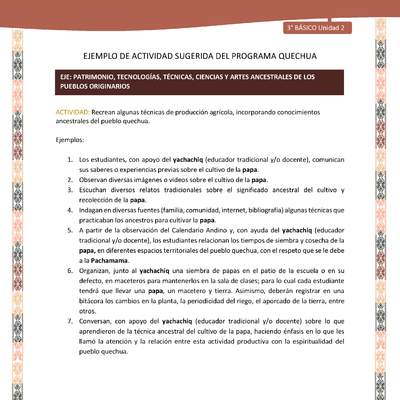 Recrean algunas técnicas de producción agrícola, incorporando conocimientos ancestrales del pueblo quechua