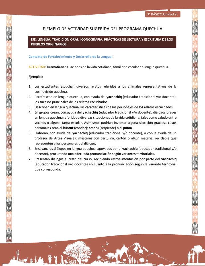  Dramatizan situaciones de la vida cotidiana, familiar o escolar en lengua quechua