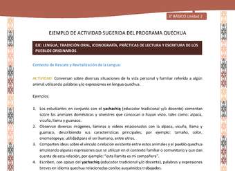  Conversan sobre diversas situaciones de la vida personal y familiar referida a algún animal utilizando palabras y/o expresiones en lengua quechua