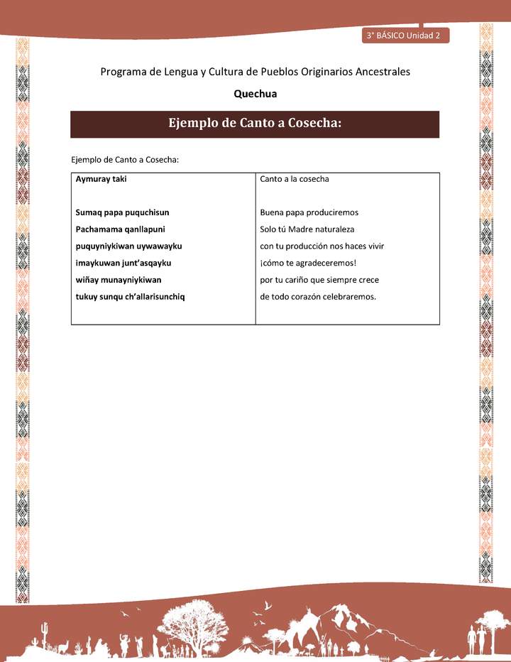 Ejemplo de Canto a Cosecha