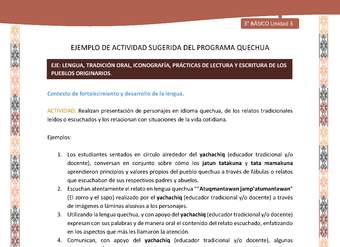 Realizan presentación de personajes en idioma quechua, de los relatos tradicionales leídos o escuchados y los relacionan con situaciones de la vida cotidiana