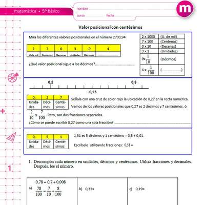 Valor posicional con centésimos