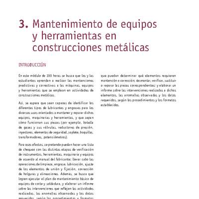 Módulo 03 - Mantenimiento de equipos y herramientas en construcciones metálicas