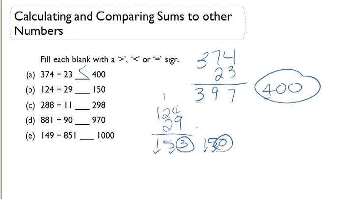 Cálculo de sumas: menor que, mayor que o igual a números (números a 1,000)