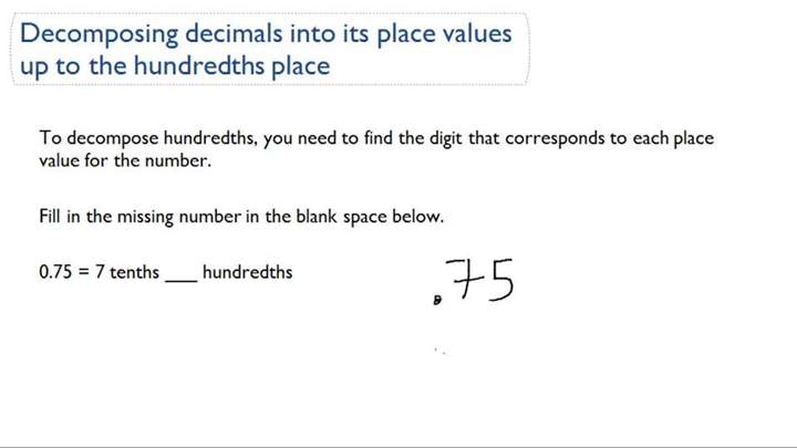 Descomponer decimales en valores de lugar hasta centésimas