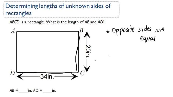 Determinación de longitudes de lados desconocidos de rectángulos