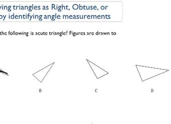 Clasificación de triángulos como rectos, obtusos o agudos mediante la identificación de medidas de ángulo