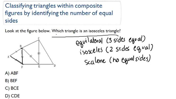 Clasificación de triángulos dentro de figuras compuestas identificando el número de lados iguales