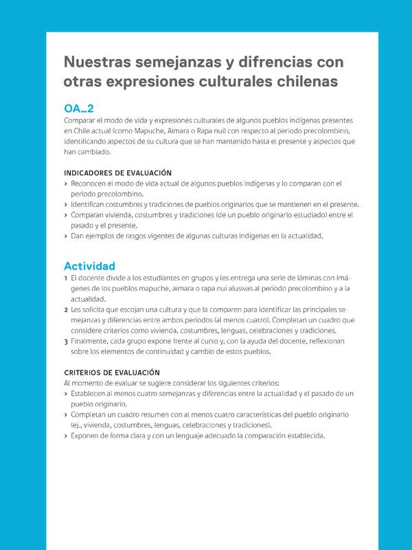 Ejemplo Evaluación Programas - OA02 - Nuestras semejanzas y diferencias con otras expresiones culturales chilenas