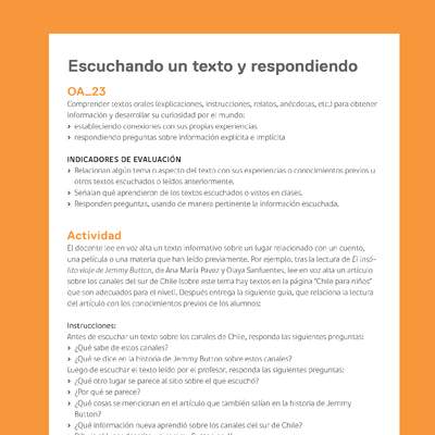 Ejemplo Evaluación Programas - OA23 - Escuchando un texto y respondiendo