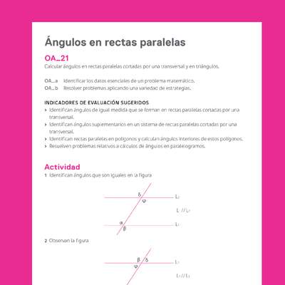 Evaluación Programas - MA06 OA21 - U3 - Ángulos en rectas paralelas