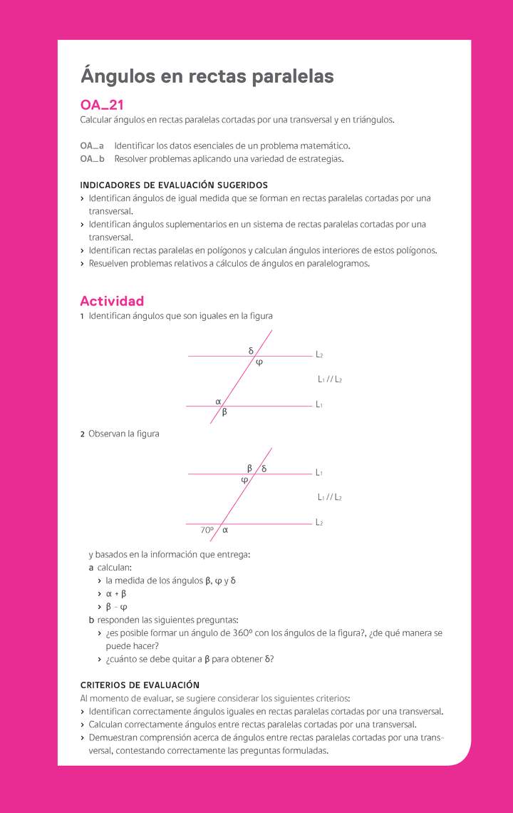 Evaluación Programas - MA06 OA21 - U3 - Ángulos en rectas paralelas