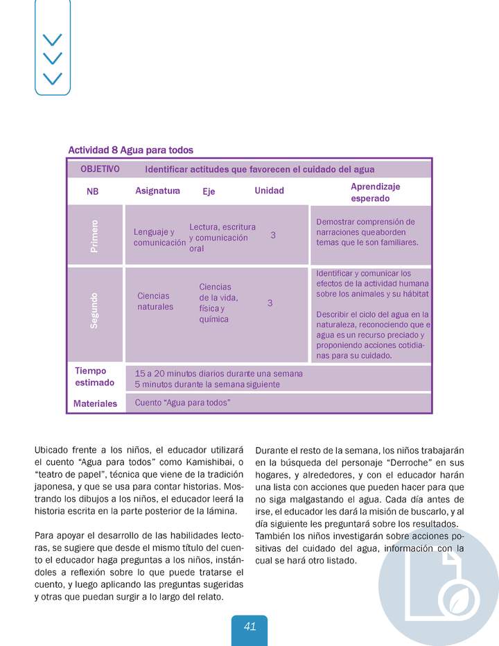 Actividad 8 guía educativa agua 1° y 2° Básico