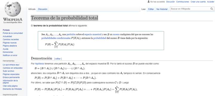 Wikipedia: Teorema de la probabilidad total