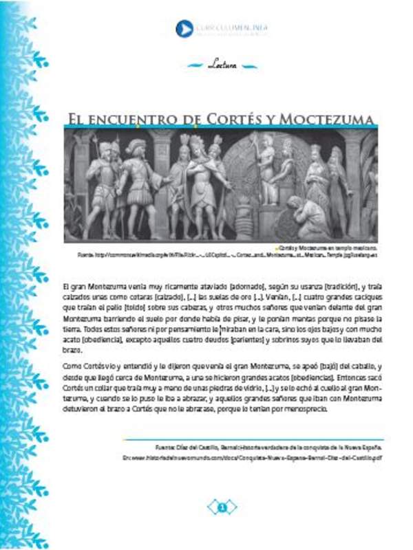 Lectura sobre el encuentro entre Cortés y Moctezuma