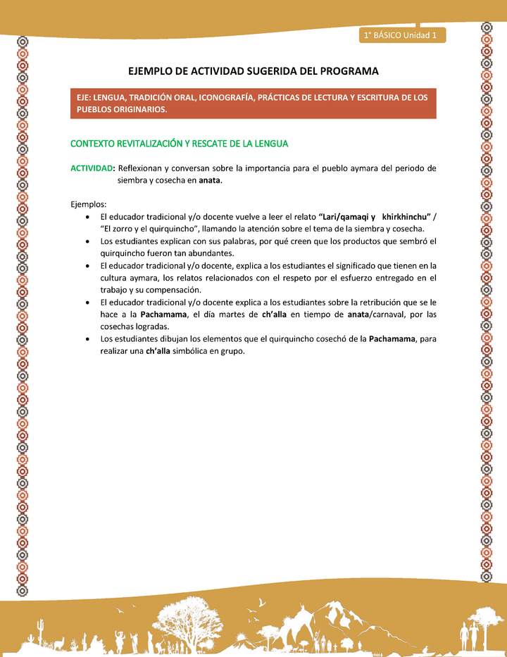 Actividad sugerida LC01 - Aymara - U02 - N°03: Reflexionan y conversan sobre la importancia para el pueblo aymara del periodo de siembra y cosecha en anata