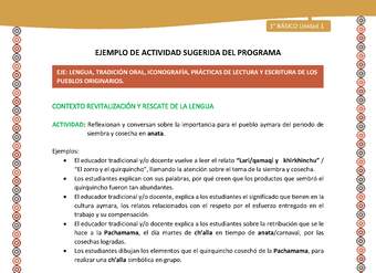 Actividad sugerida LC01 - Aymara - U02 - N°03: Reflexionan y conversan sobre la importancia para el pueblo aymara del periodo de siembra y cosecha en anata