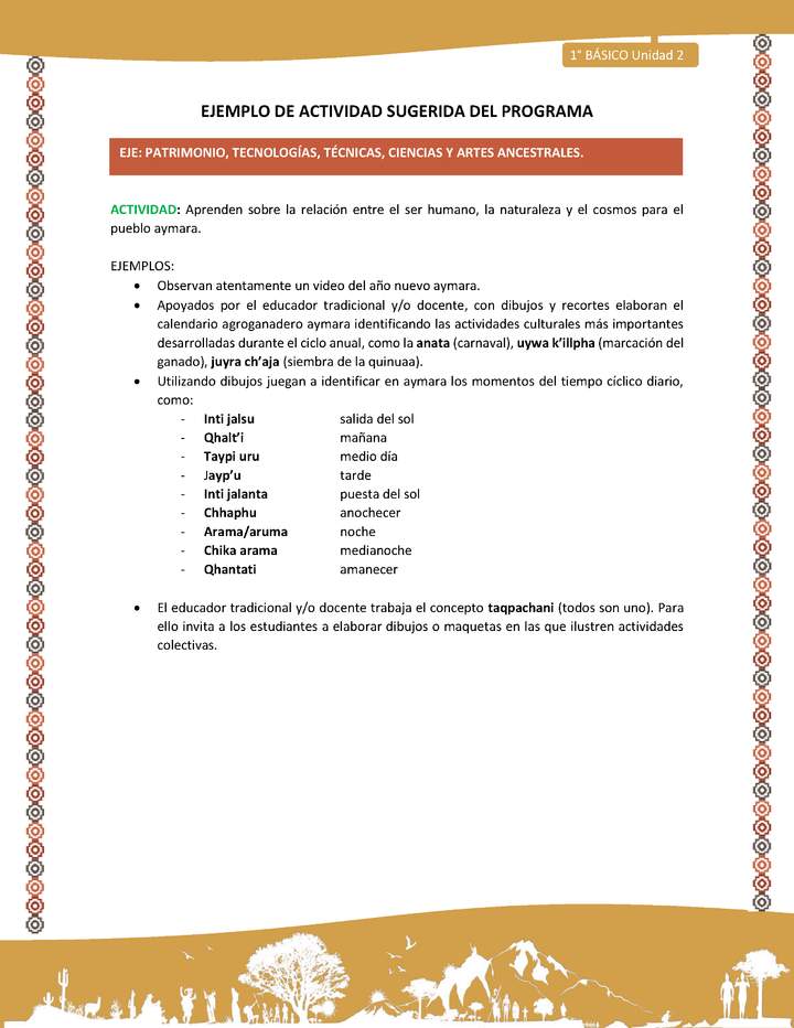 Actividad sugerida LC01 - Aymara - U02 - N°16: Aprenden sobre la relación entre el ser humano, la naturaleza y el cosmos para el pueblo aymara
