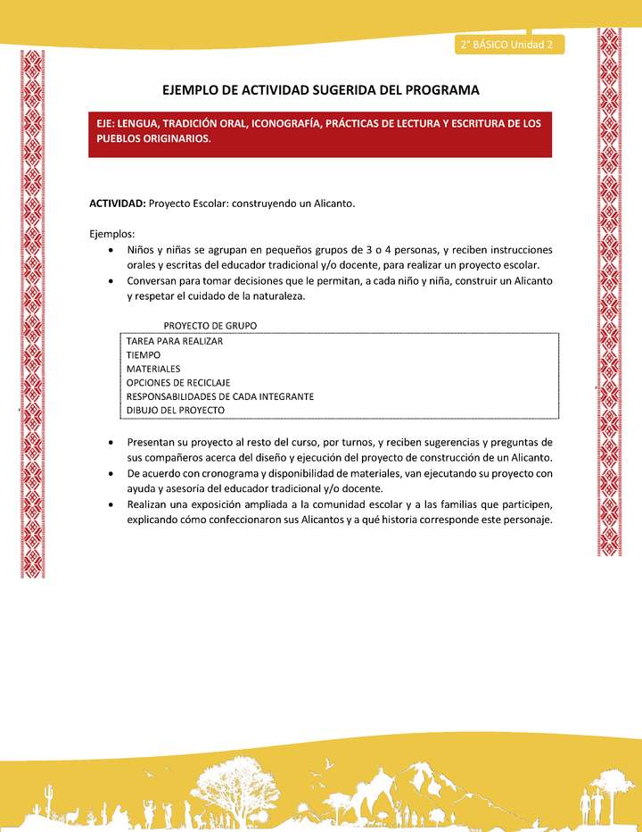 Actividad sugerida: LC02 - Colla - U2 - N°4: Proyecto Escolar: construyendo un Alicanto.