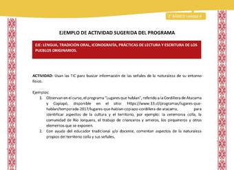 Actividad sugerida: LC02 - Colla - U4 - N°2: Usan las TIC para buscar información de las señales de la naturaleza de su entorno físico.