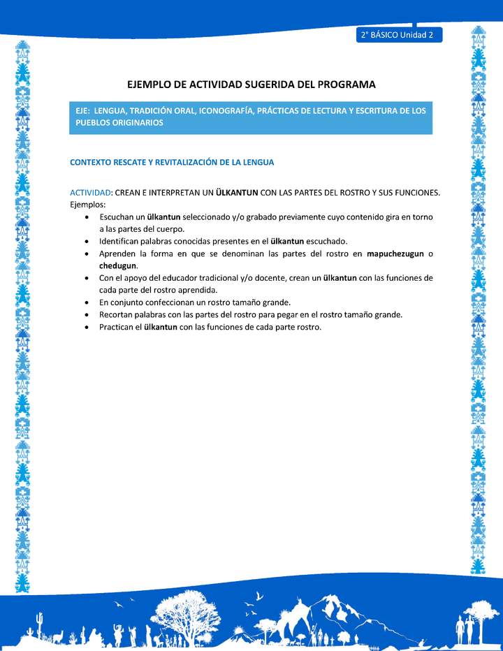 Actividad sugerida: LC02 - Mapuche - U2 - N°2:CREAN E INTERPRETAN UN ÜLKANTUN CON LAS PARTES DEL ROSTRO Y SUS FUNCIONES