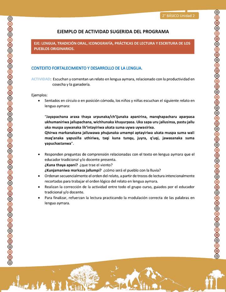 Actividad sugerida Nº 7- LC02 - AYM-U2-01-LF- Escuchan y comentan un relato en lengua aymara, relacionado con la productividad en cosecha y la ganadería.